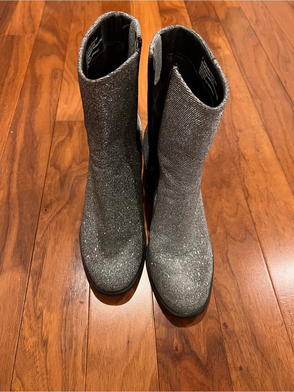 Sparkling Silver Glitter Mid-Calf Boots
